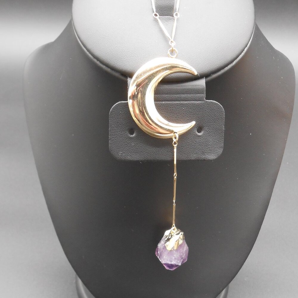 Necklace, Amethyst 40.50 ctw Moon in Goldtone 22-24 Inches - Picture 3 of 8